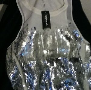 NWT EXPRESS White SEQUIN Sleaveless Shirt/TANK TOP